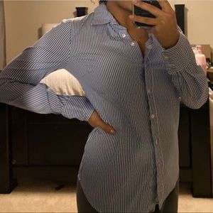 Blue and white striped button down